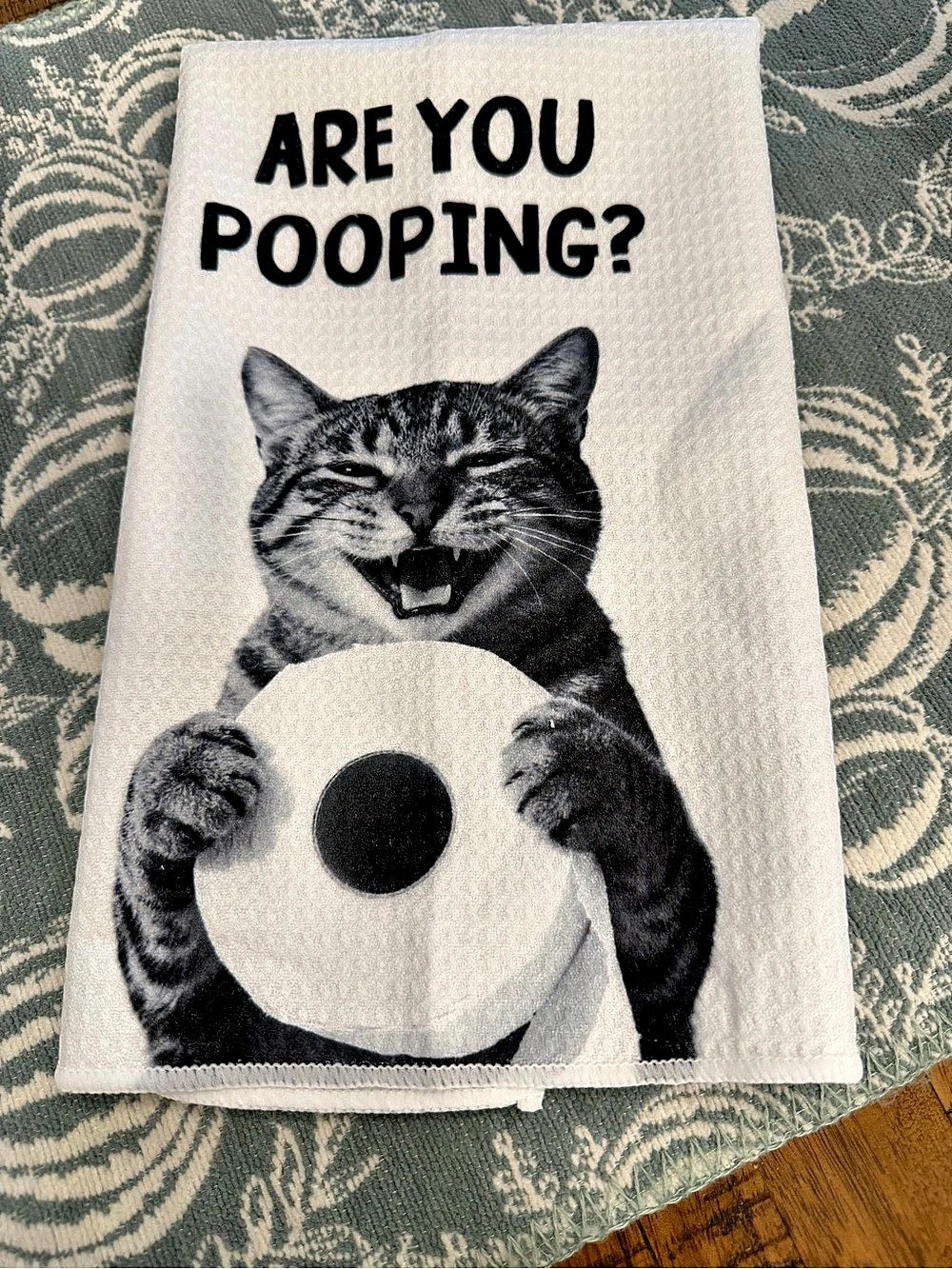 Funny Cat Toilet Paper Hand Towel White & Black